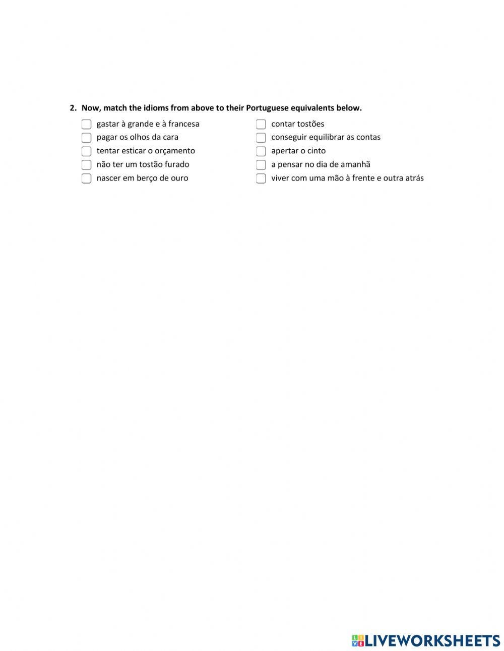 Vocabulary-Idioms about money and finances