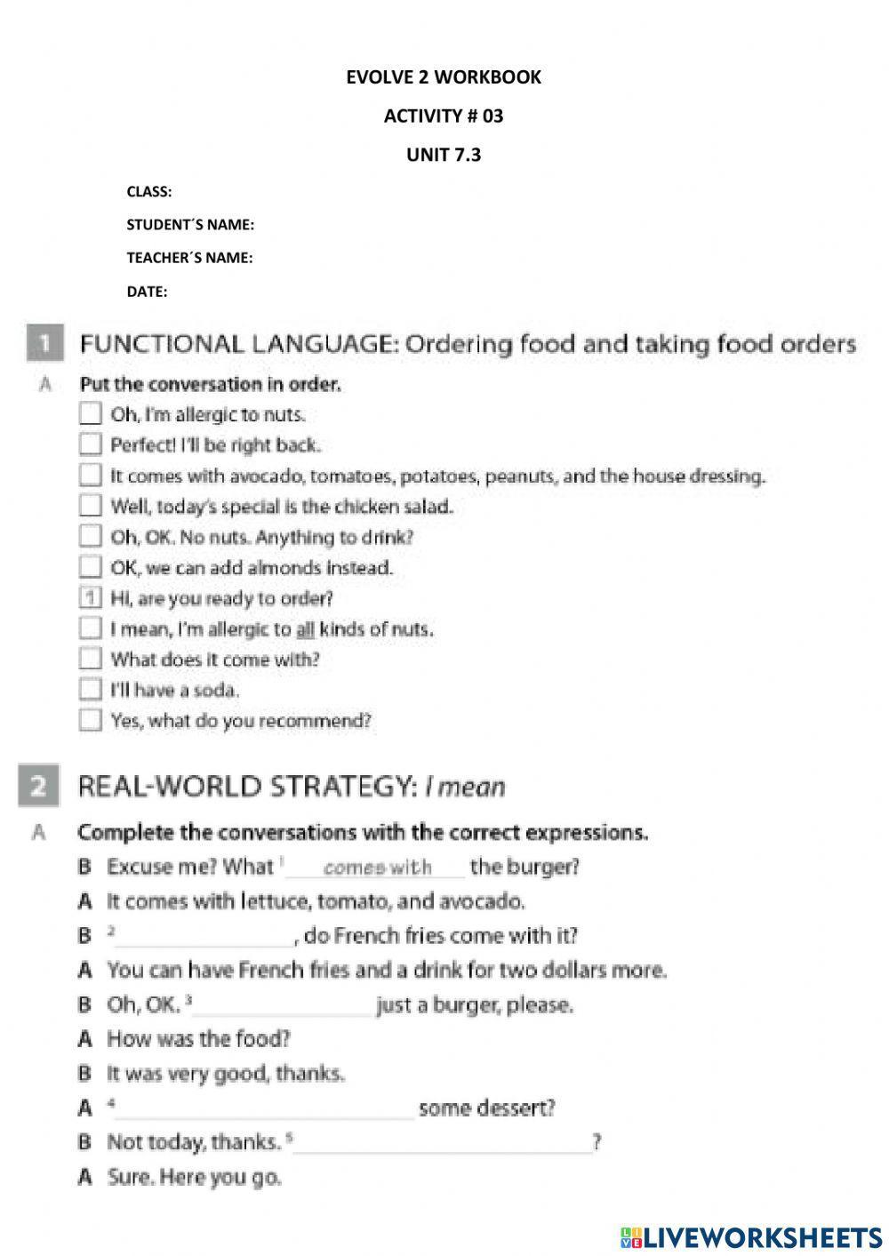EVOLVE 2 UNIT 7.3 workbook