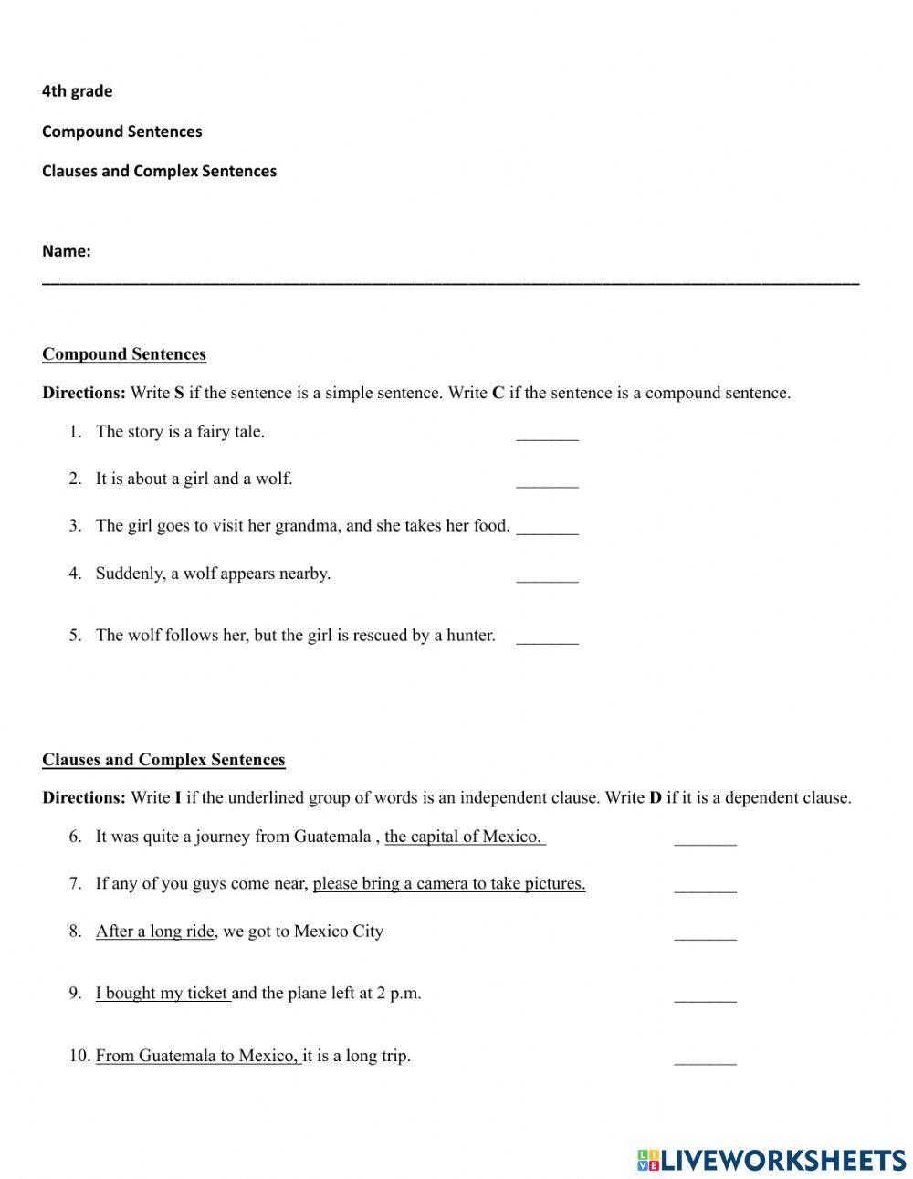 Sentences: Compound, Clauses and Complex