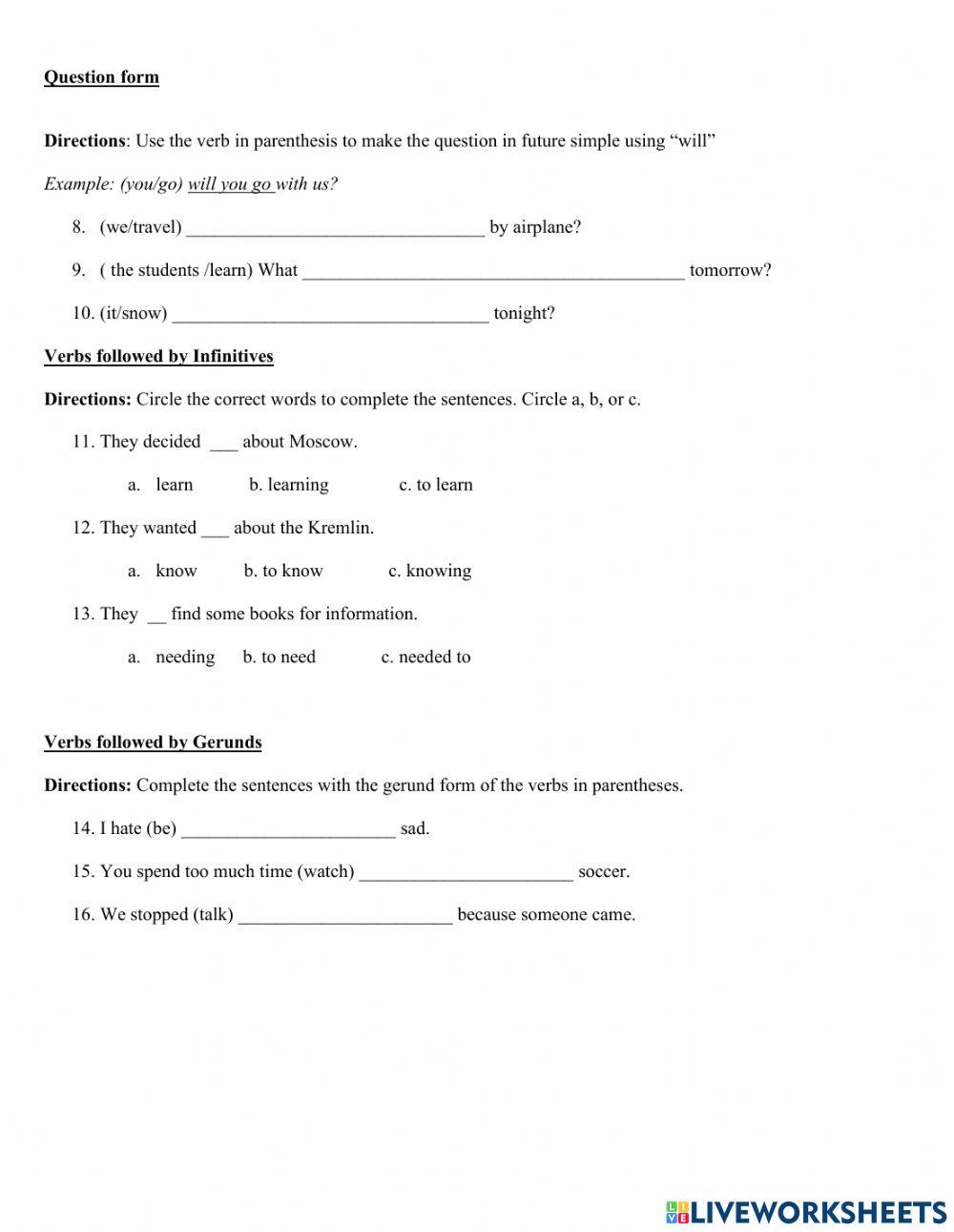 Future, Infinitives, Gerunds