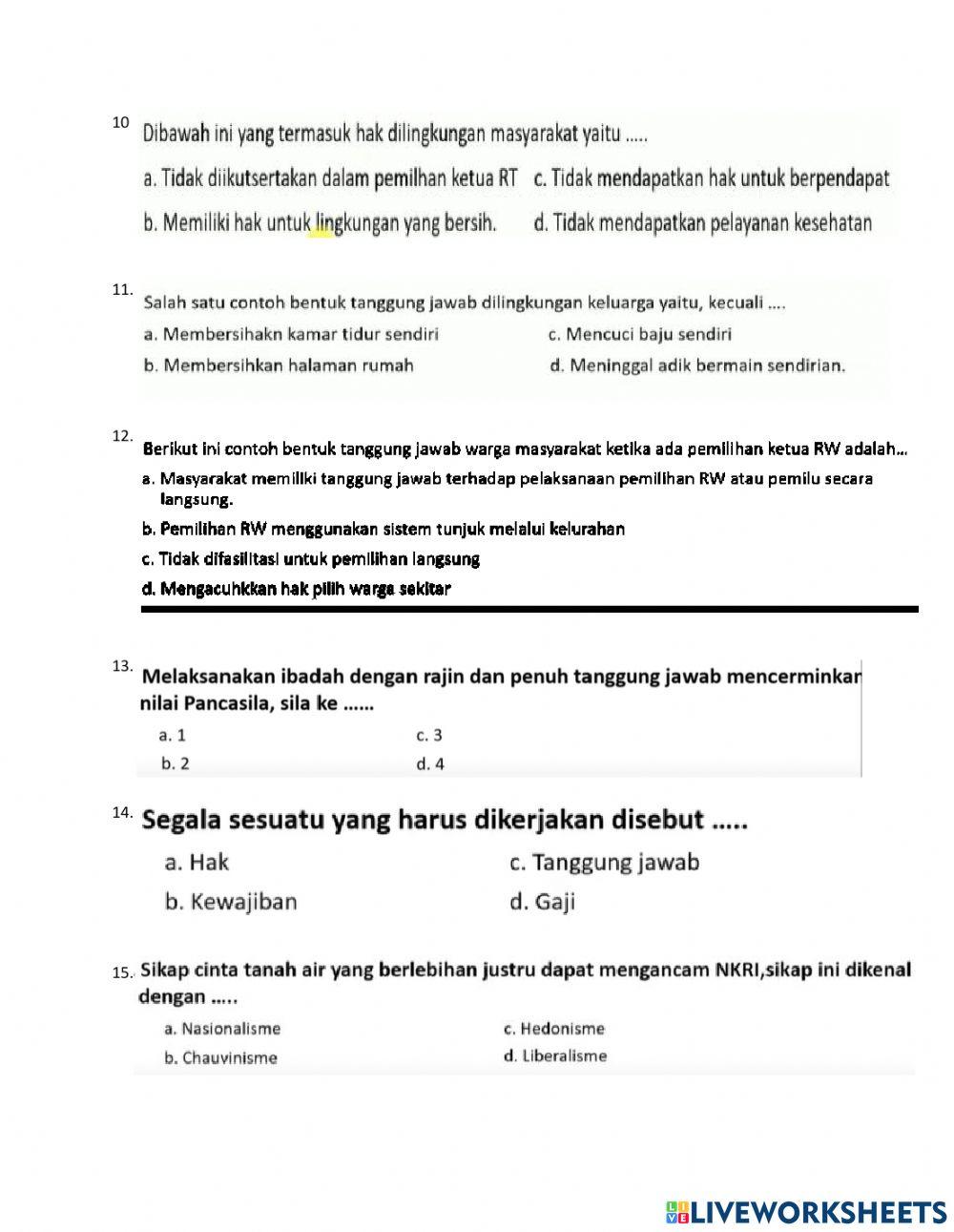 Ulangan Tema 4 PPKN Kelas 5