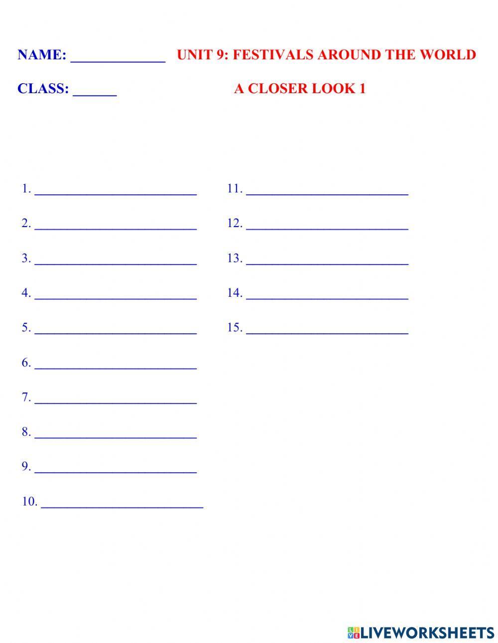 English 7 gobal unit 9 vocabulary a closer look 1