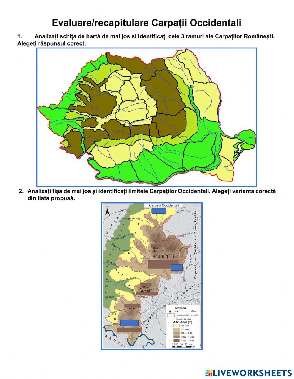Carpații Occidentali evaluare-recapitulare