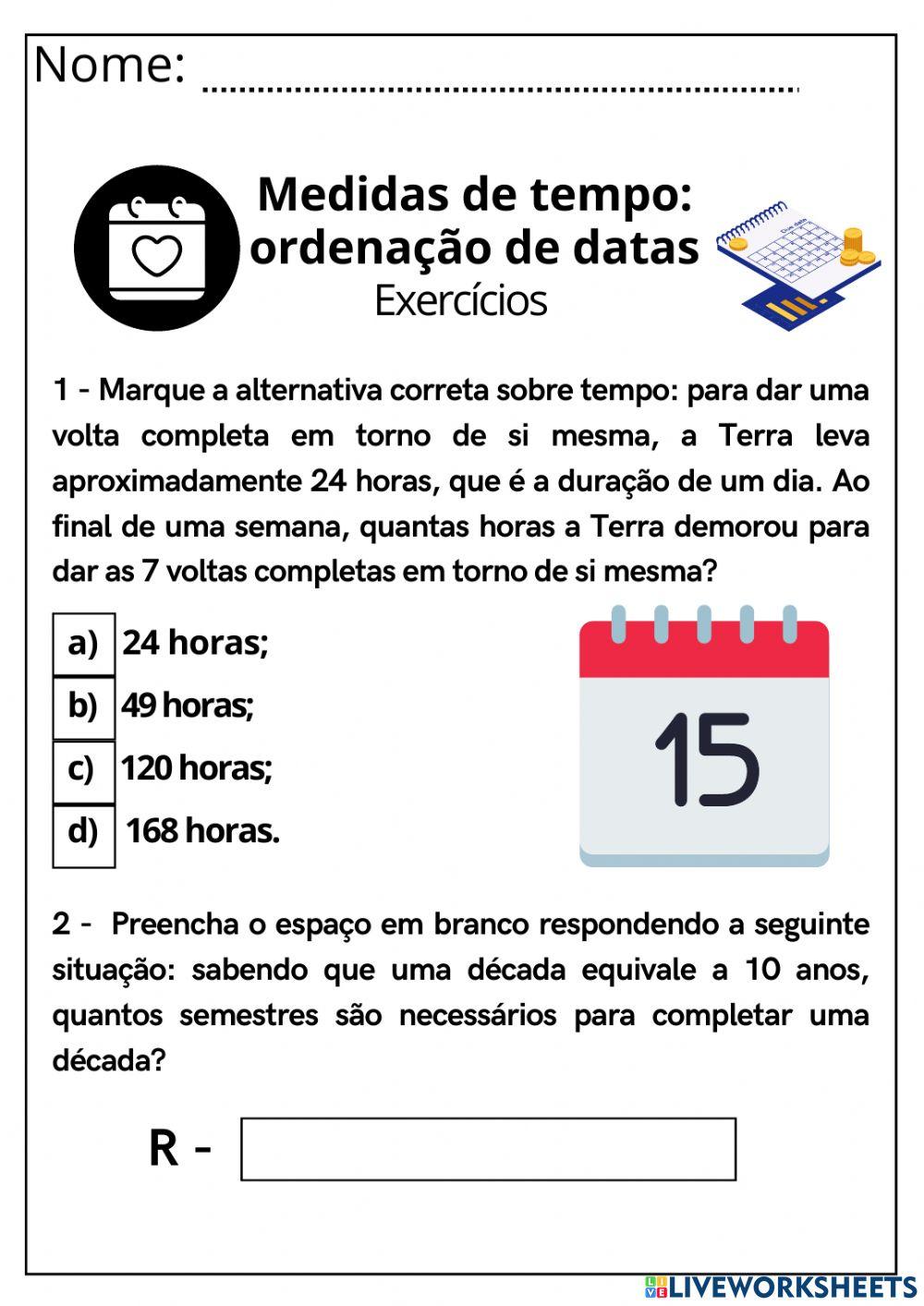 Medidas de tempo: ordenação de datas