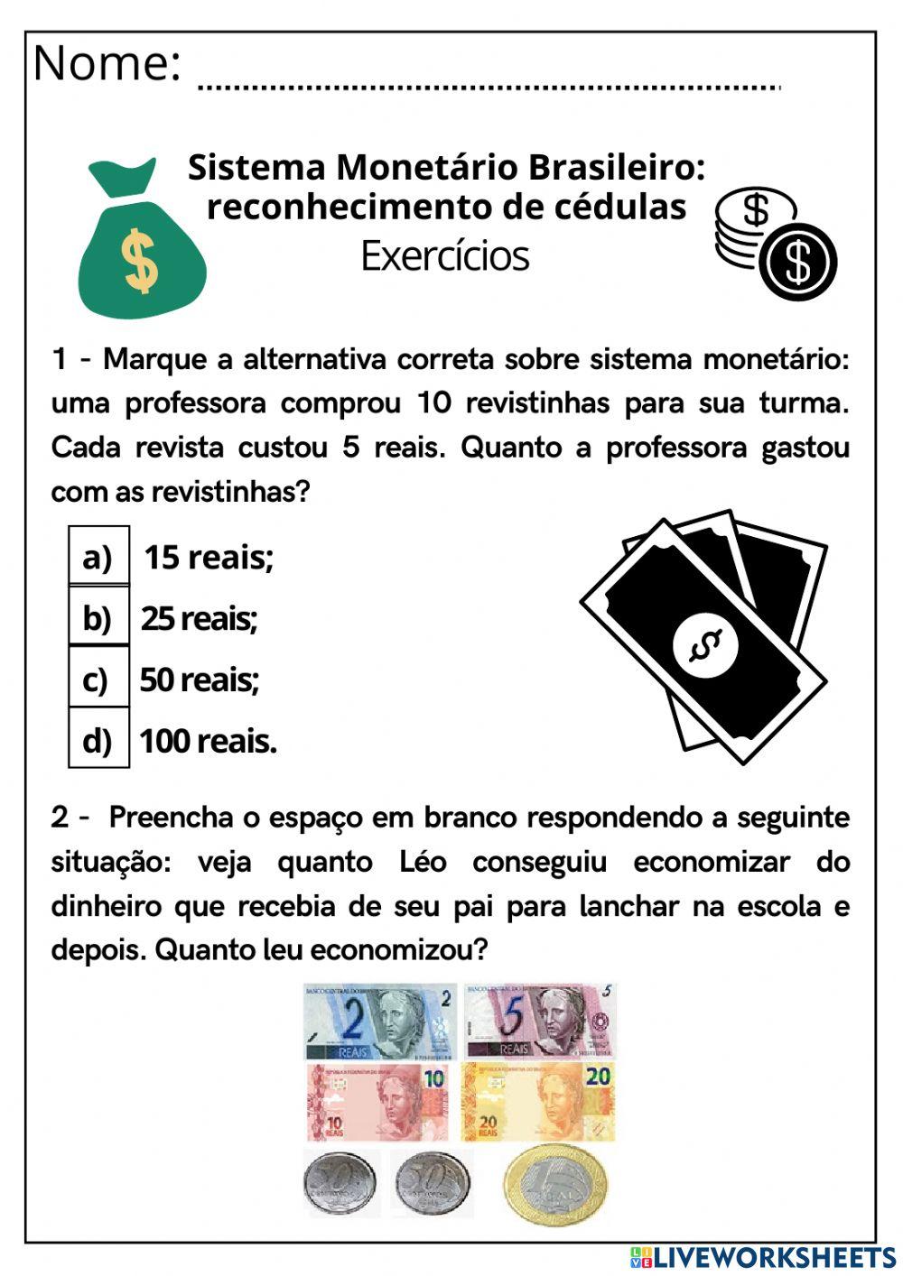 Sistema Monetário Brasileiro: reconhecimento de cédulas