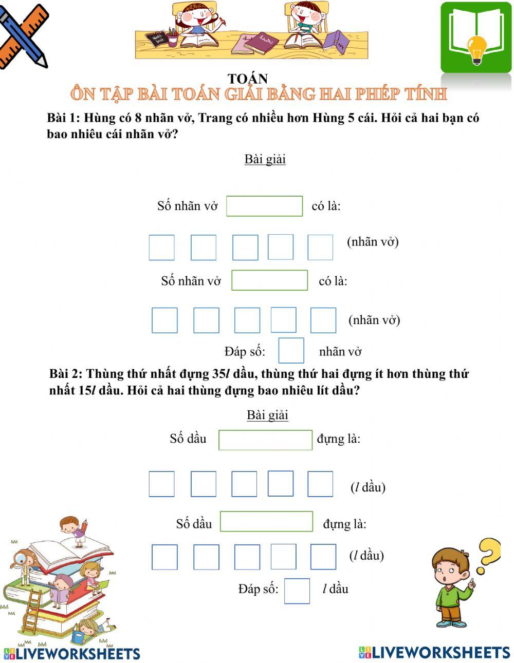 Bài toán giải bằng 2 phép tính