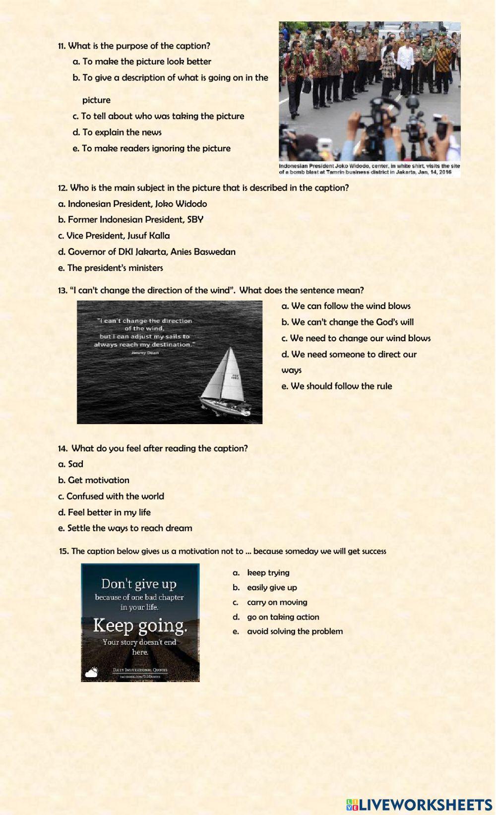 English Formative Test about caption