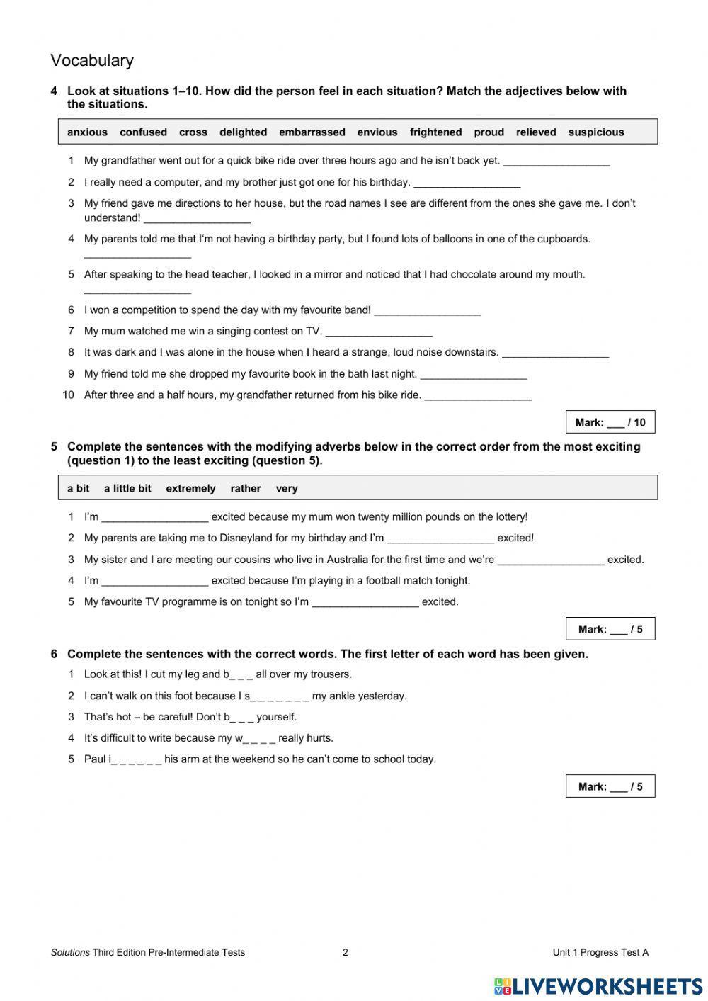 Unit 1 Progress Test A.