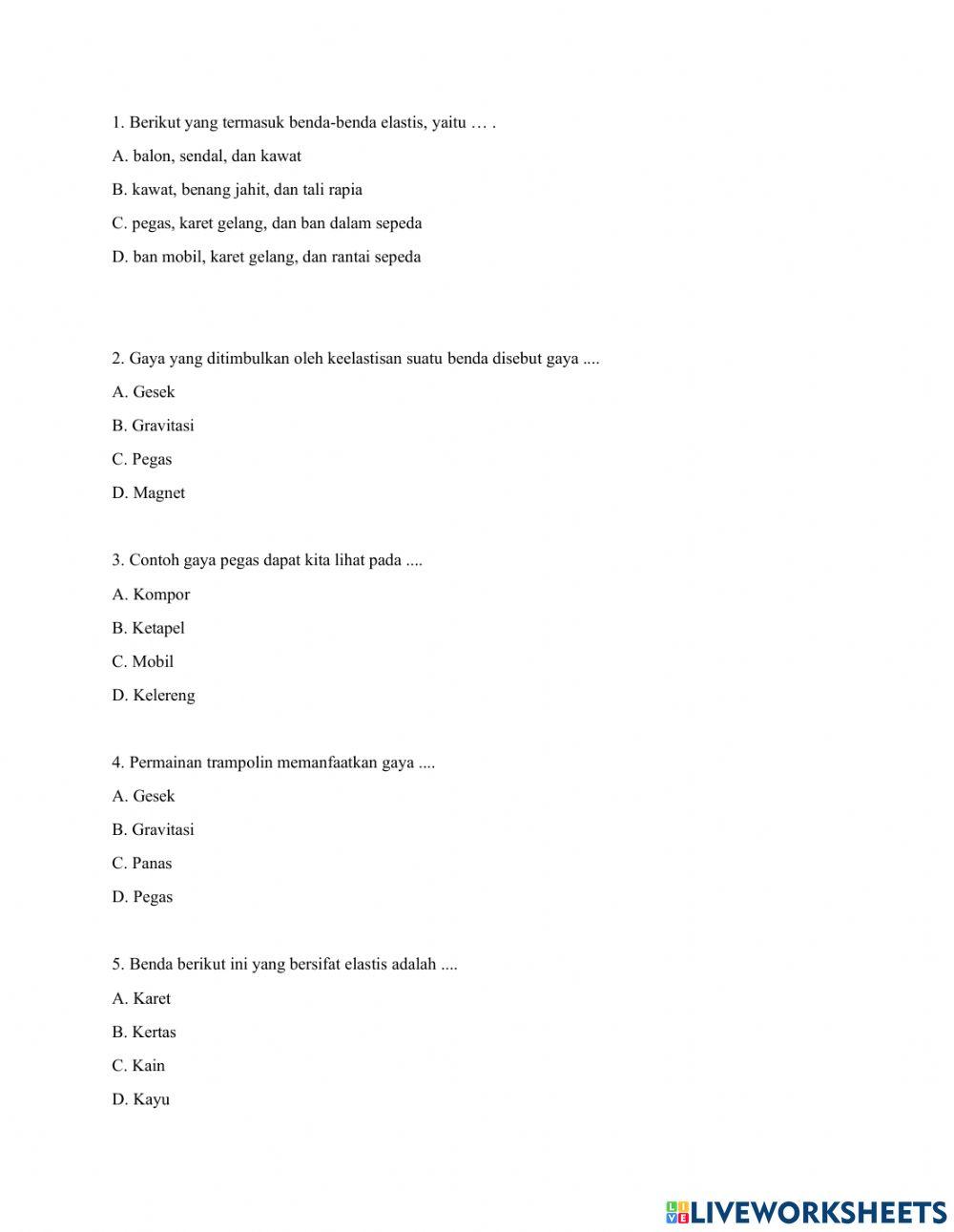 Soal materi gaya kelas 4