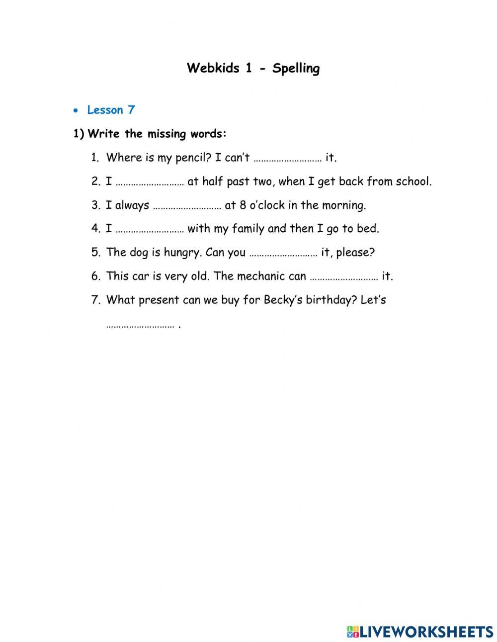 Webkids 1 - Spelling Lesson 7