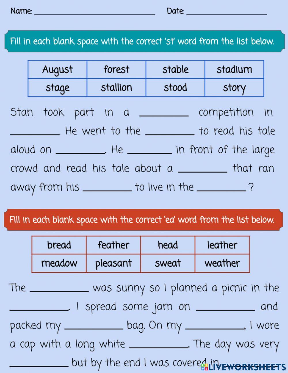 Spelling Review - 'st' - short 'e' - ea Spelling Review - 'st' - short 'e' - ea