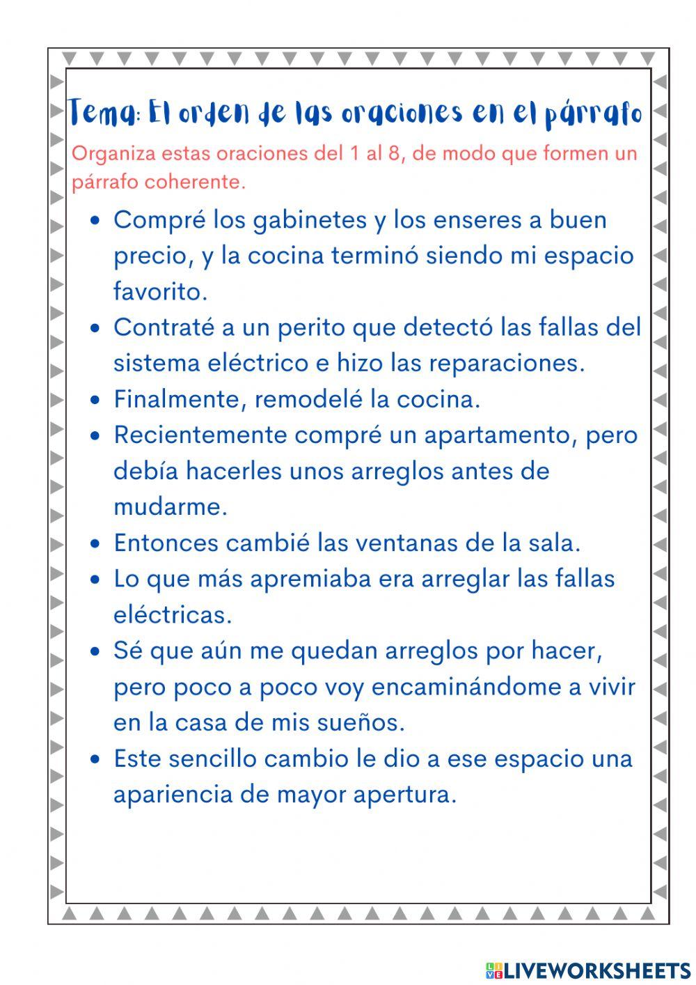 Orden de las oraciones en el párrafo