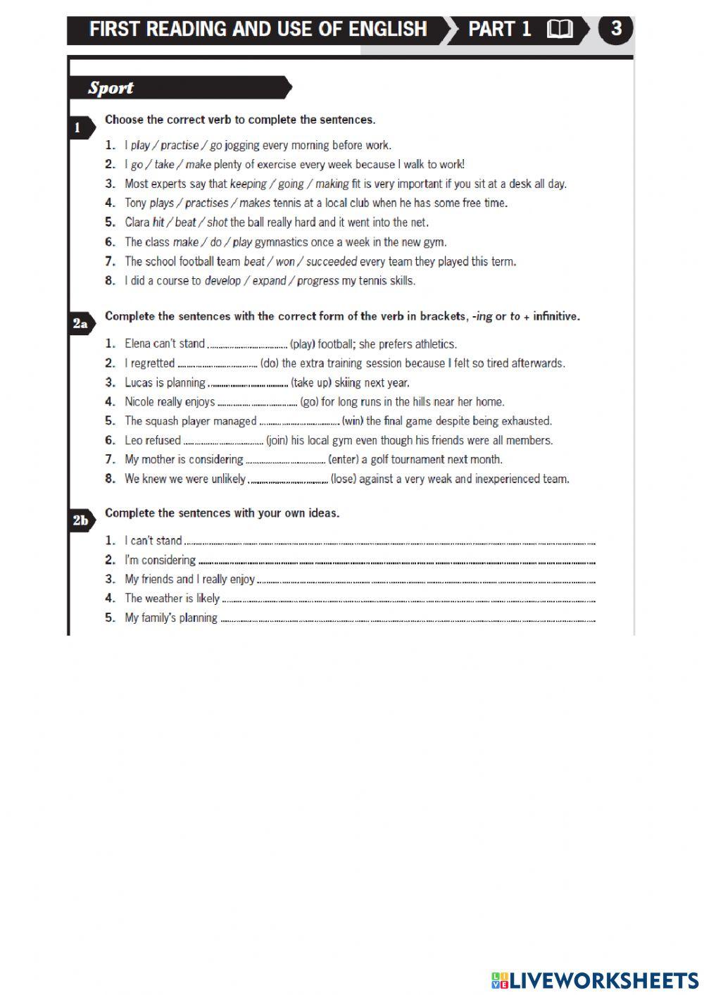 Sport. Use of English.