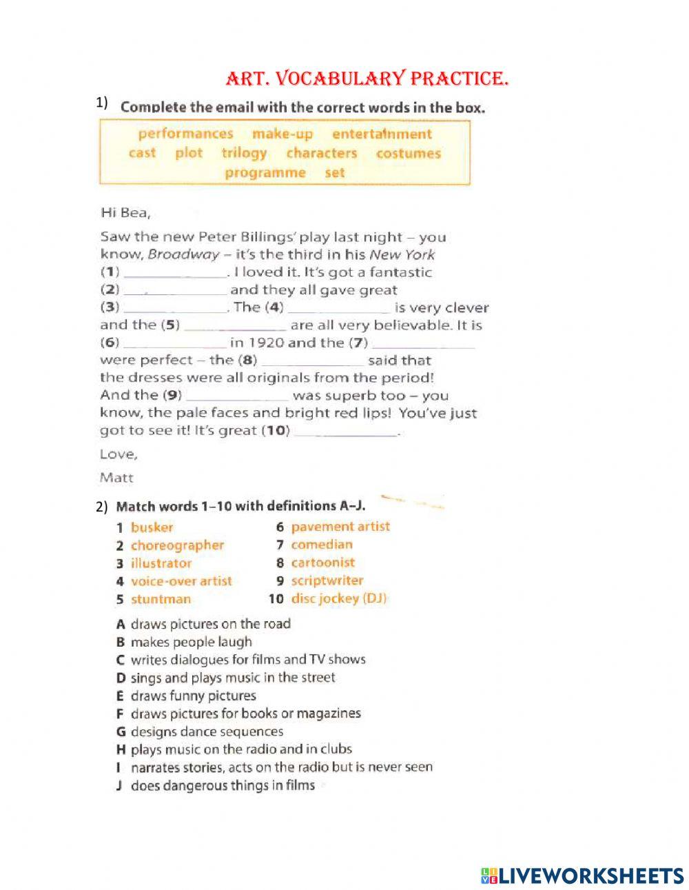 Art. Vocabulary practice