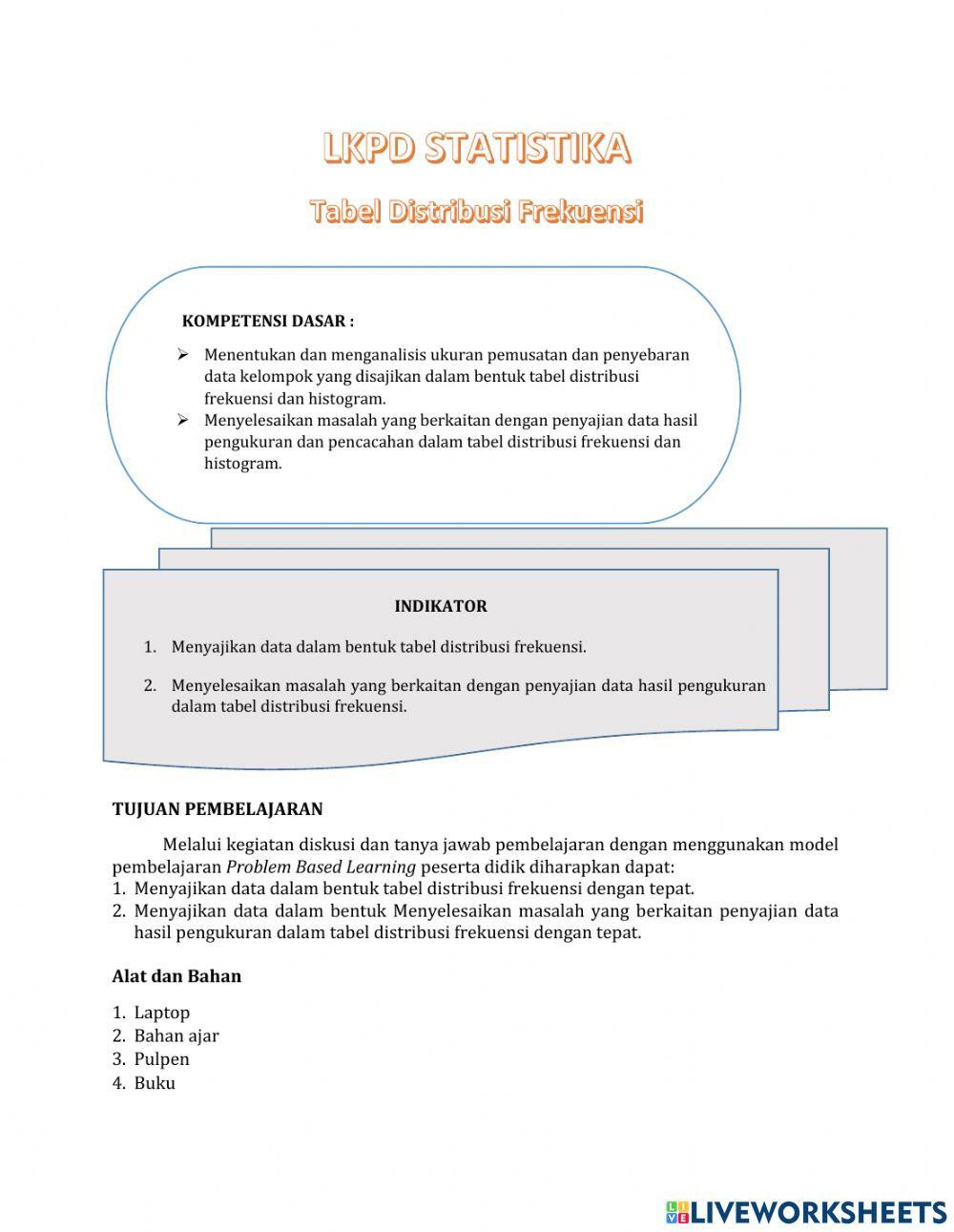 LKPD Tabel Distribusi Frekuensi