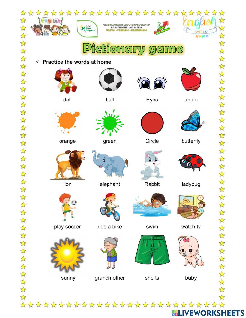 PICTIONARY GAME 1-2 online exercise for | Live Worksheets