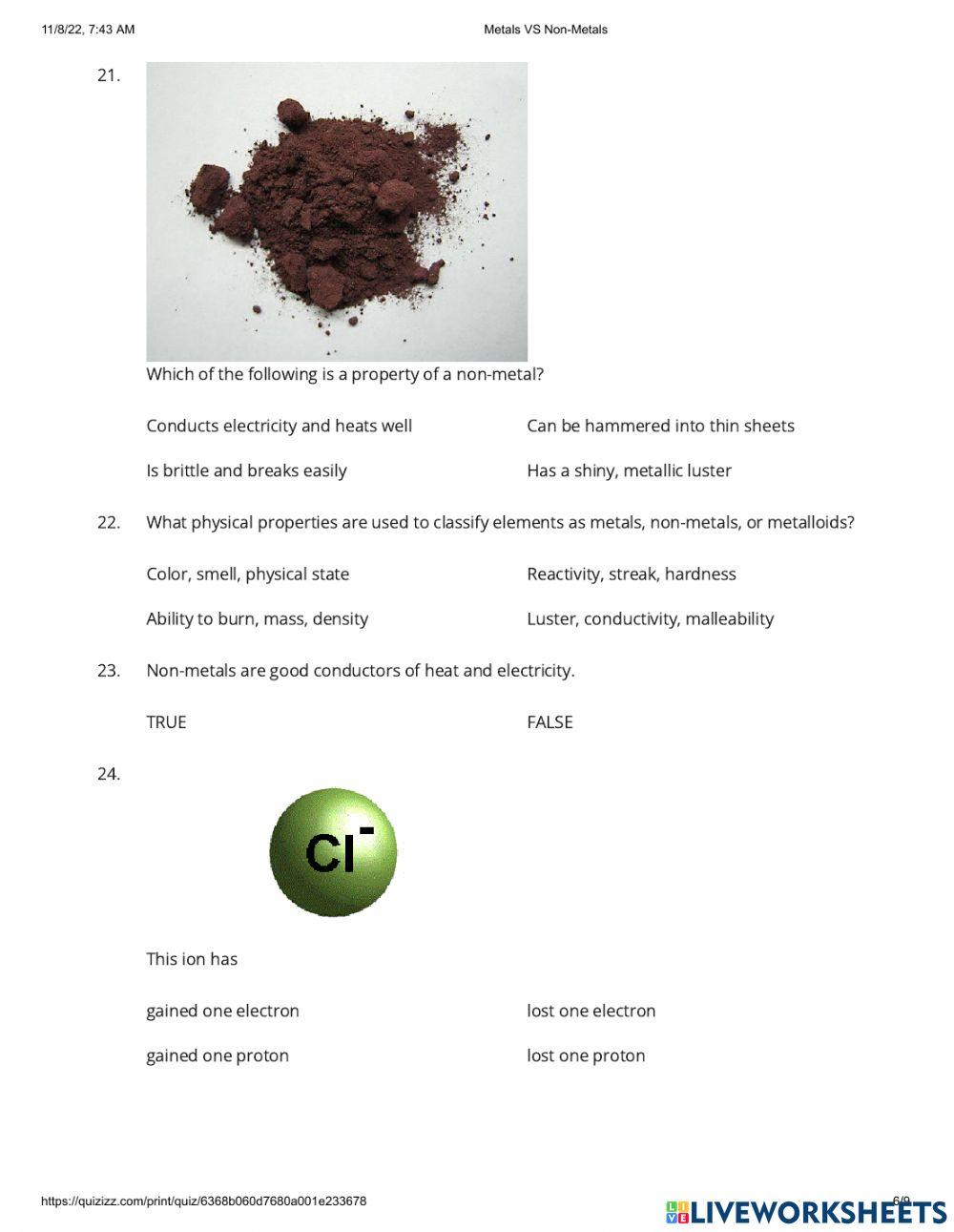 Metals VS Non-Metals