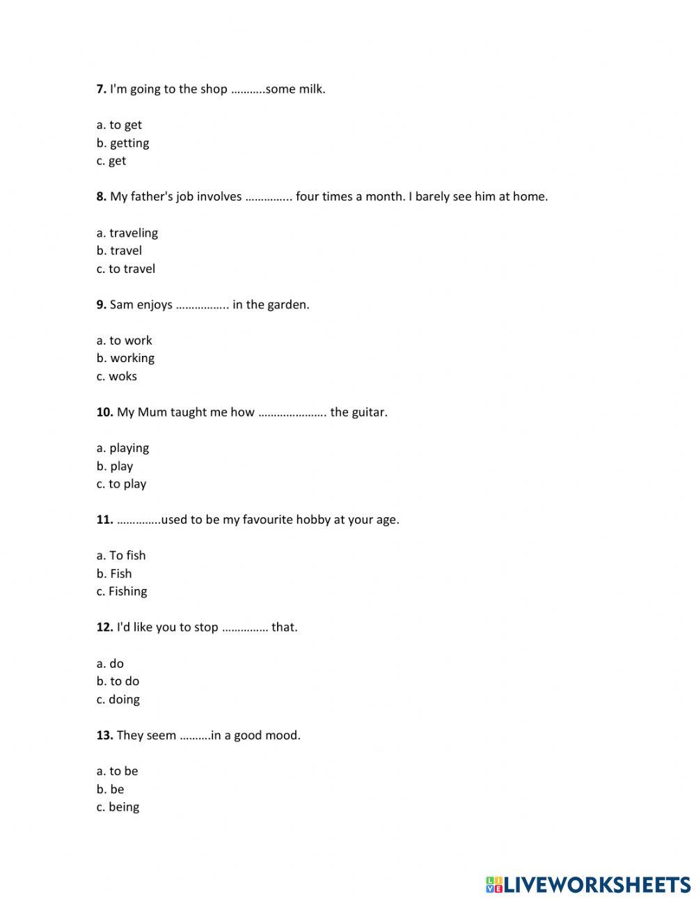 Gerund and Infinitive forms