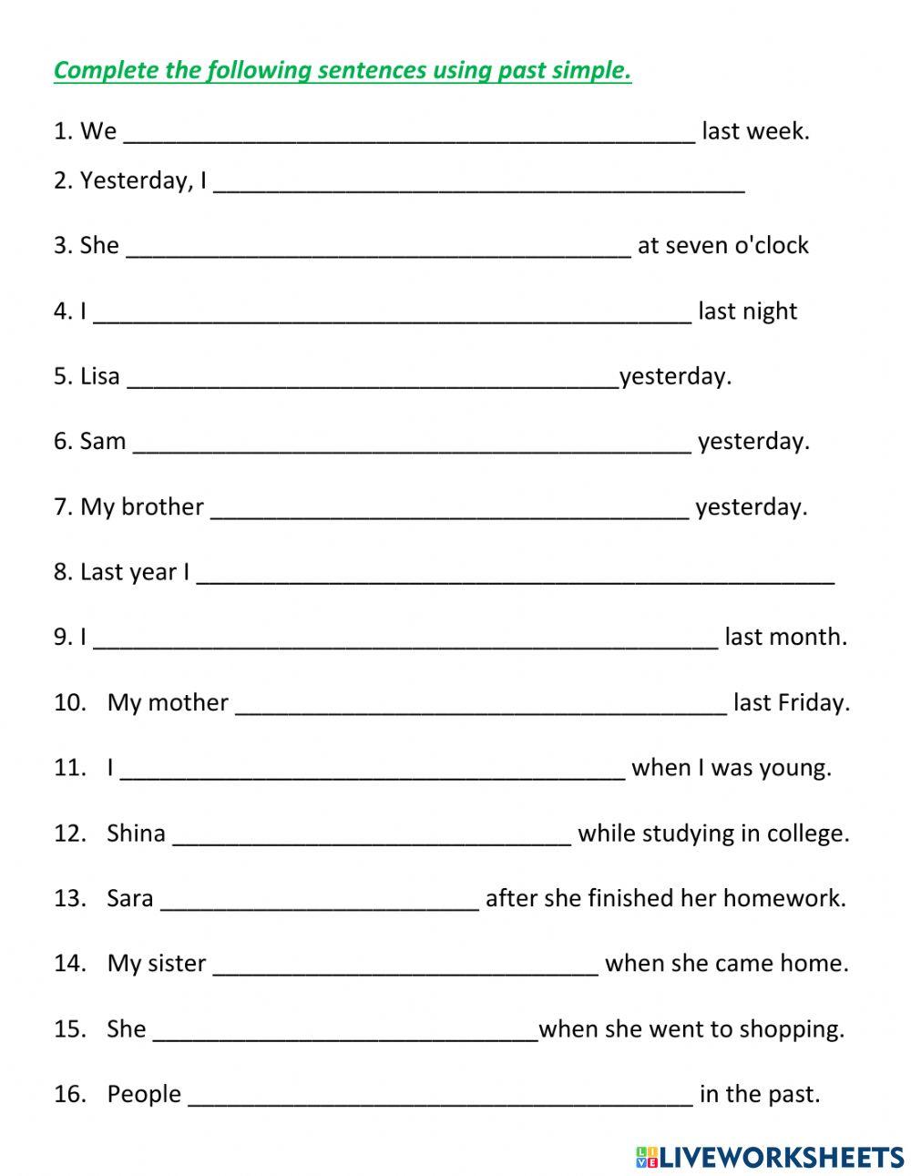 Simple past sentence making interactive worksheet | Live Worksheets