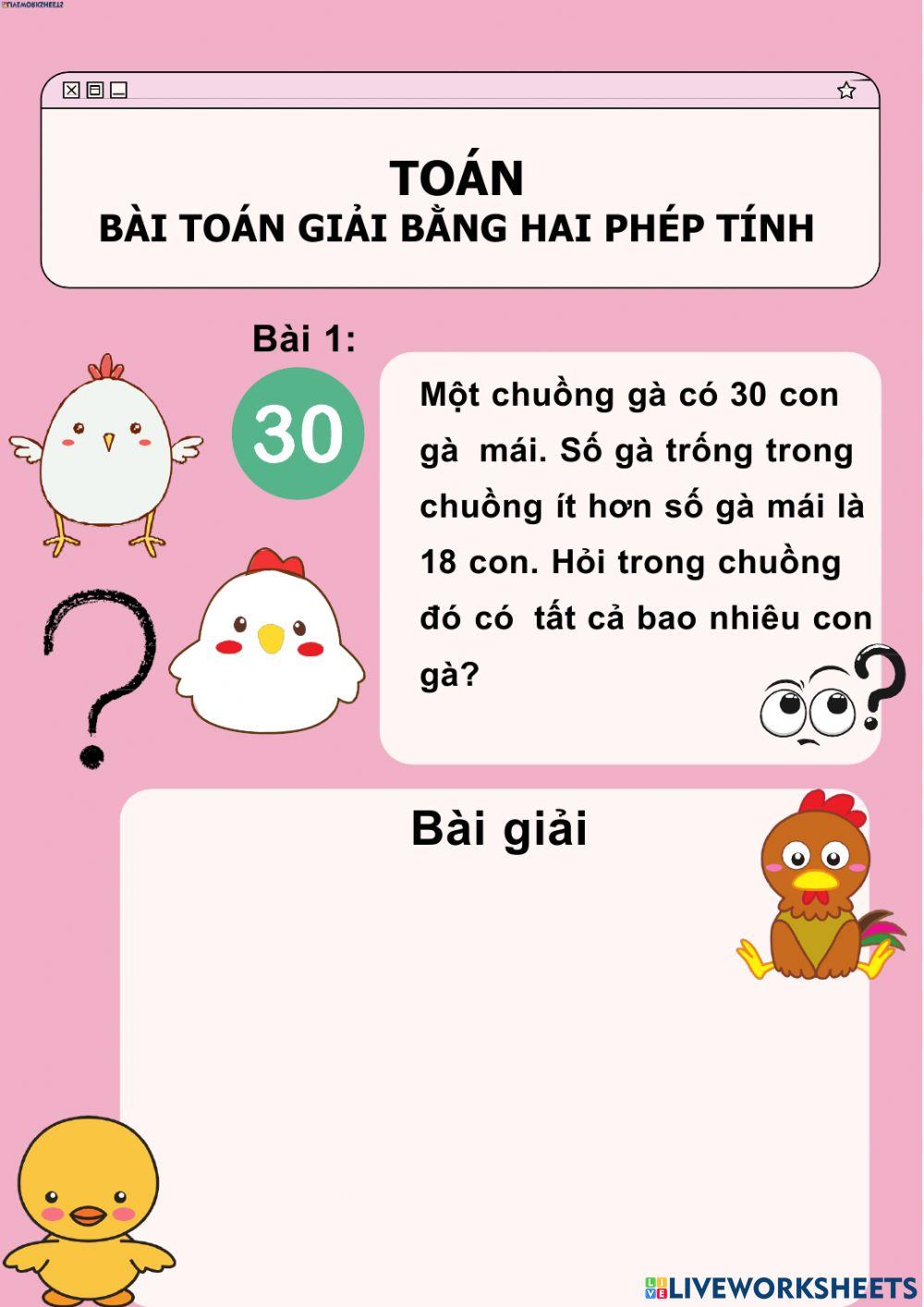 Bài toán giải bằng 2 phép tính