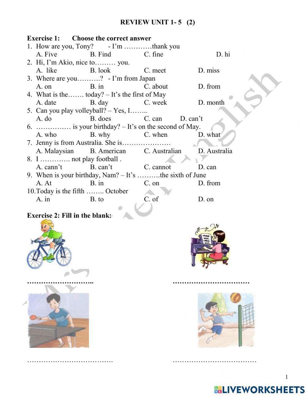 Review unit 1-5 tiếng  anh 4