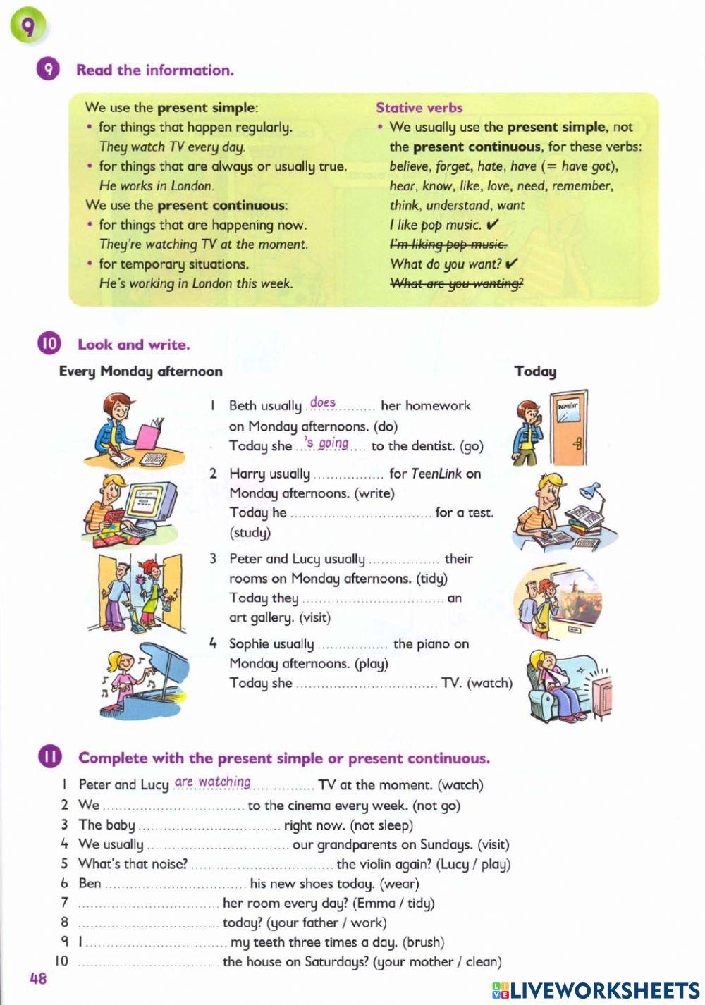 Present simple and present continuous