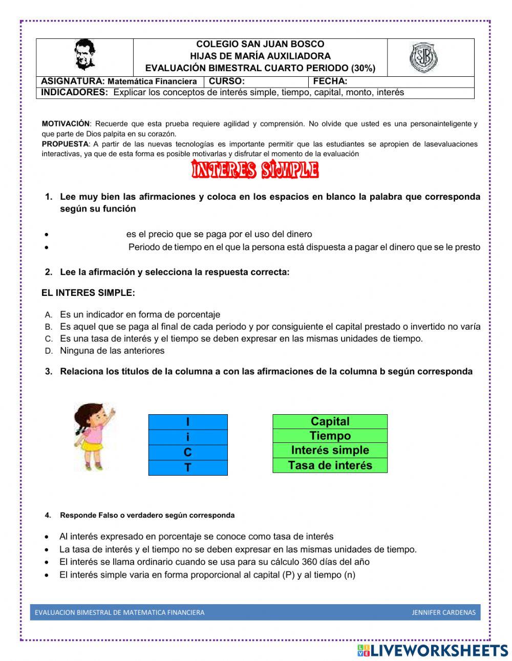 EVALUACION BIMESTRAL CUARTO PERIODO