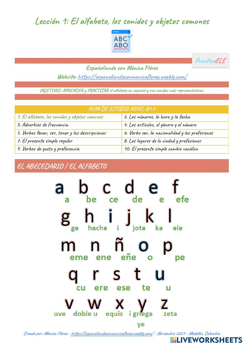 El alfabeto, los sonidos y objetos comunes