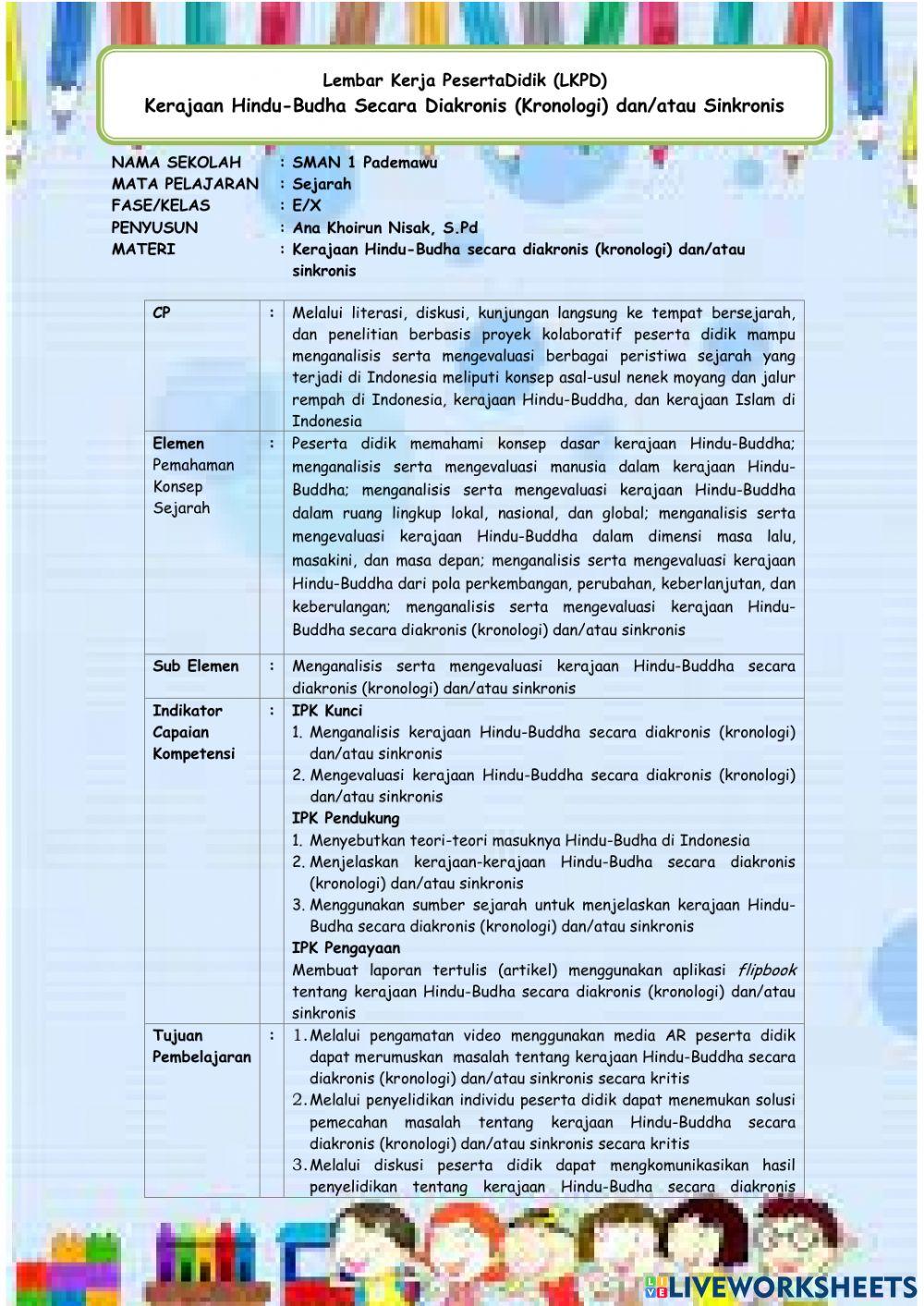 Kerajaan Hindu-Budha Secara Diakronis (Kronologi) dan-atau Sinkronis
