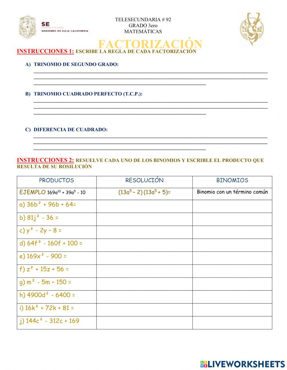 Factorización de productos notables