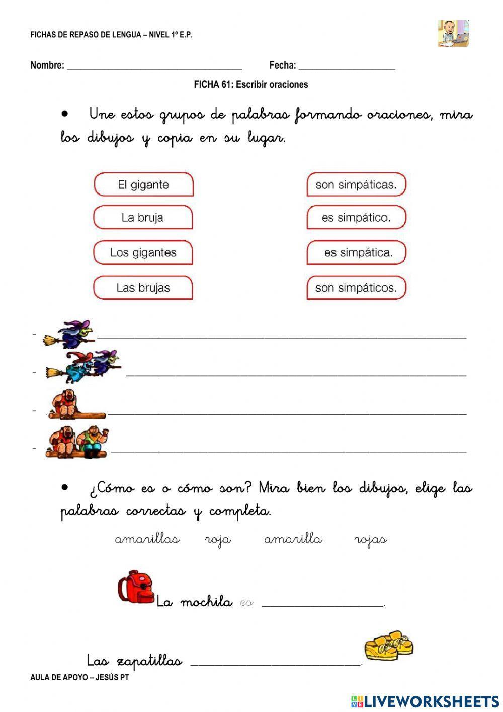 Ficha Lengua 61-1EP-Escribir oraciones Ficha Lengua 61-1EP-Escribir oraciones