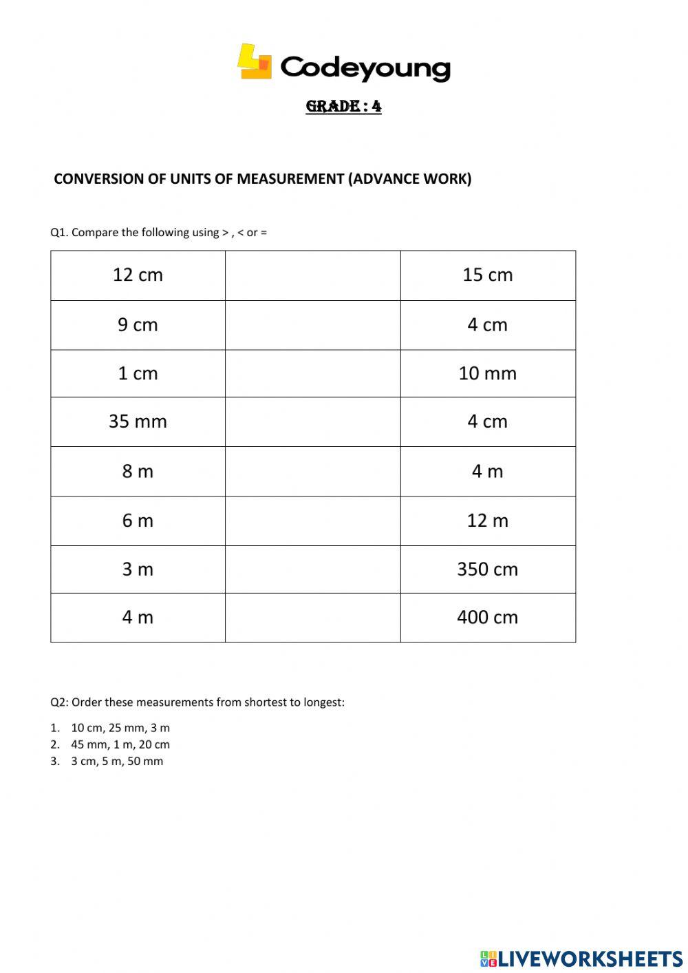 Conversion of Units of Weight advance