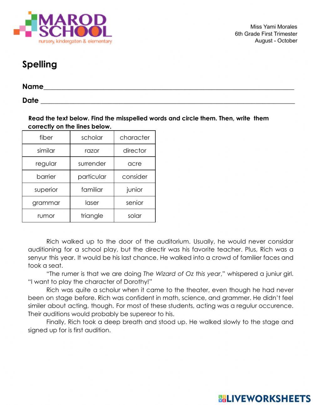 Reading and Writing-Spelling Exam