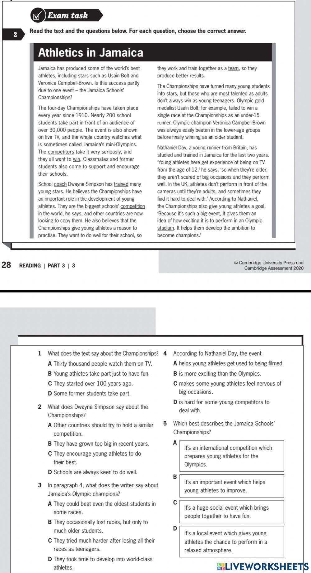 Pet -reading -multiple choice