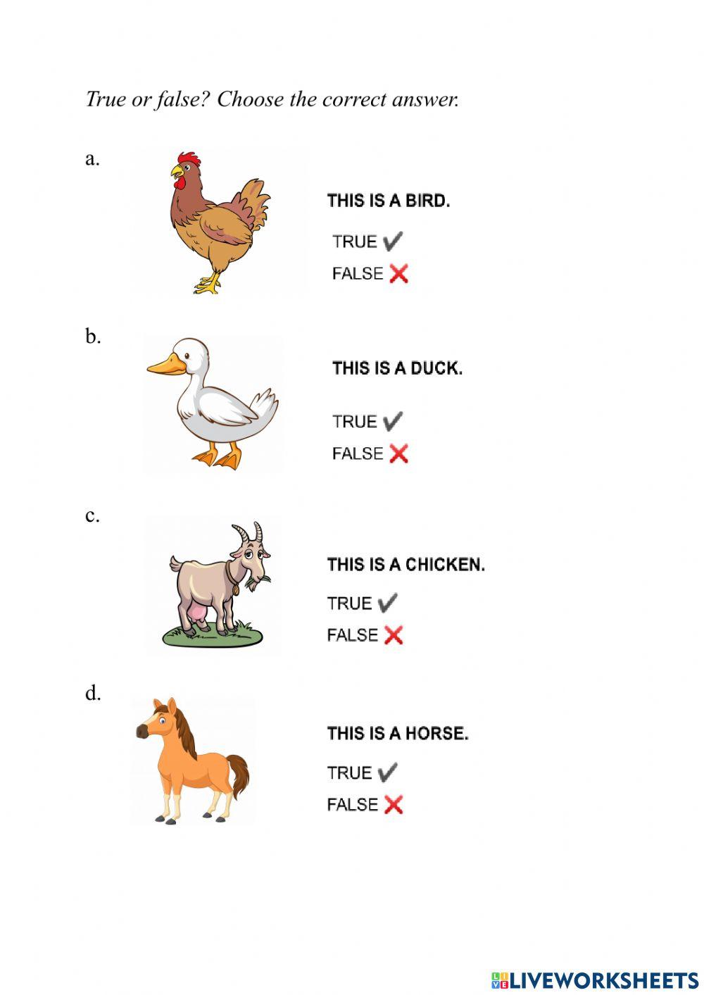 TRUE OR FALSE? FARM ANIMALS online exercise for | Live Worksheets