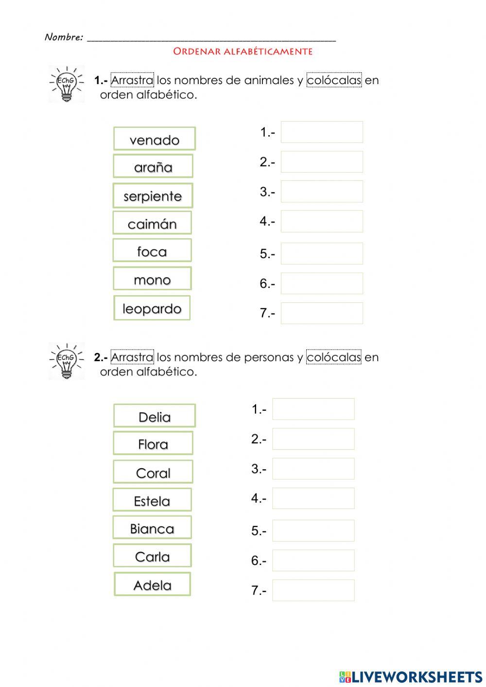 Orden alfabético Orden alfabético