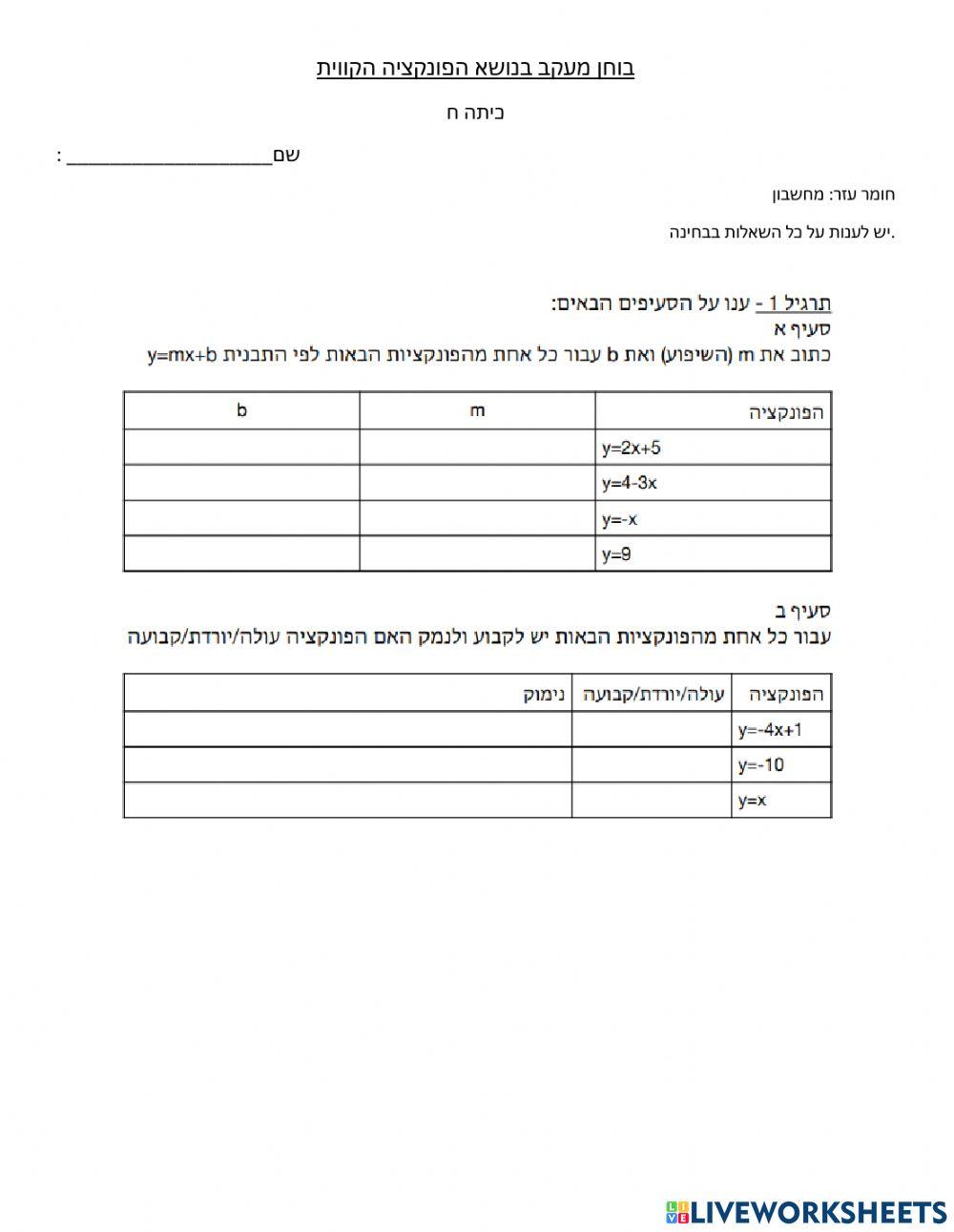 מתמטיקה פונקציה קווית