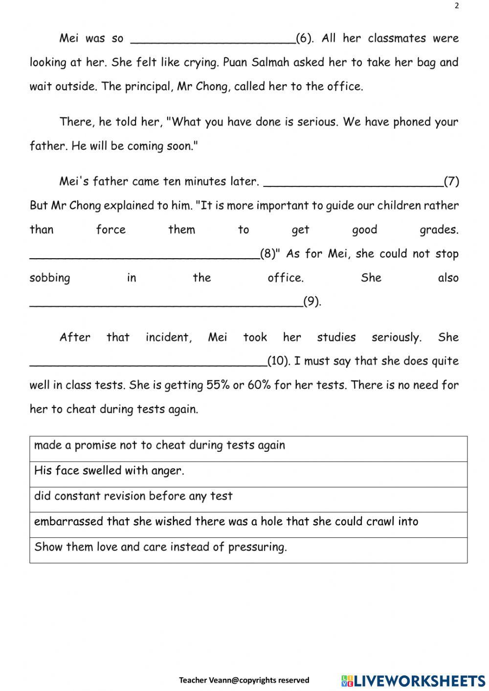 Cheating in the… | Free Interactive Worksheets | 2205832