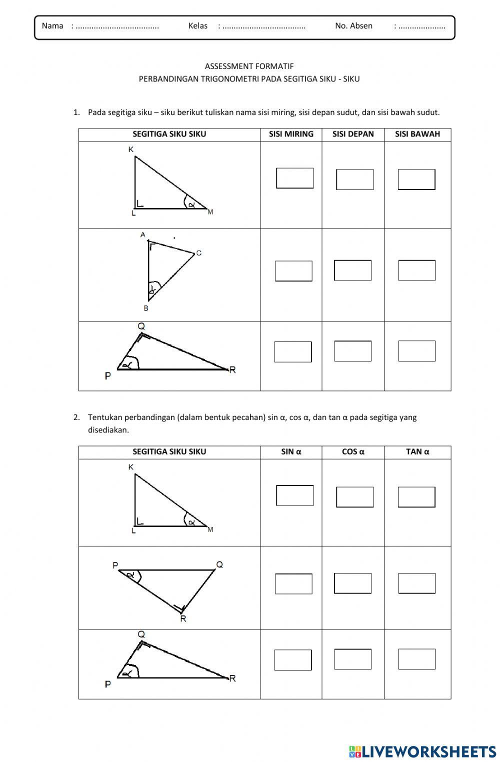 Lkpd perbandingan trigonometri segitiga siku - siku