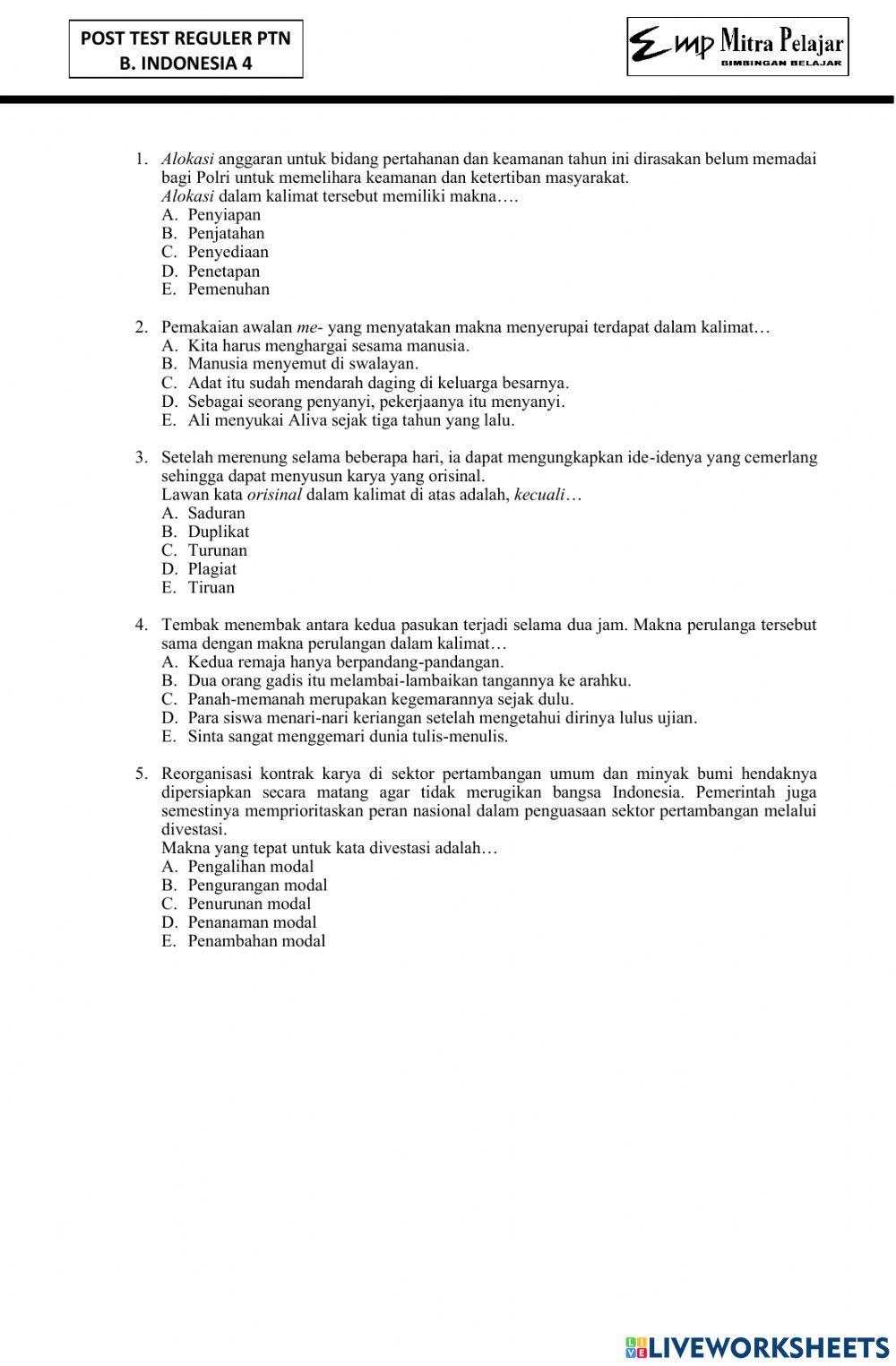 Post Test Literasi Indonesia 4