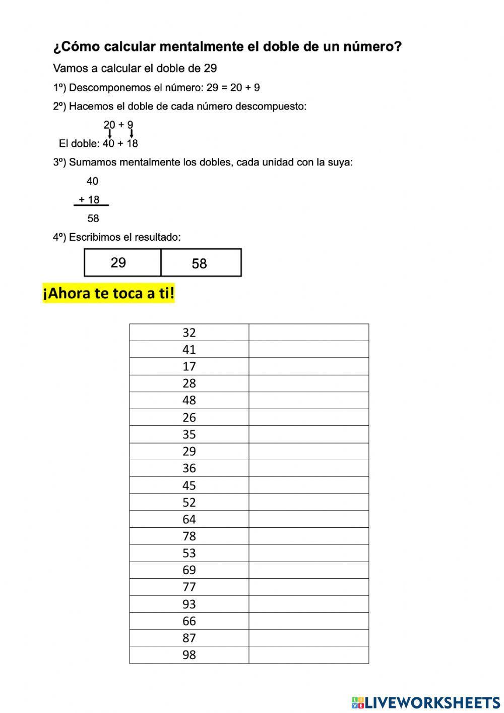 El doble de un número