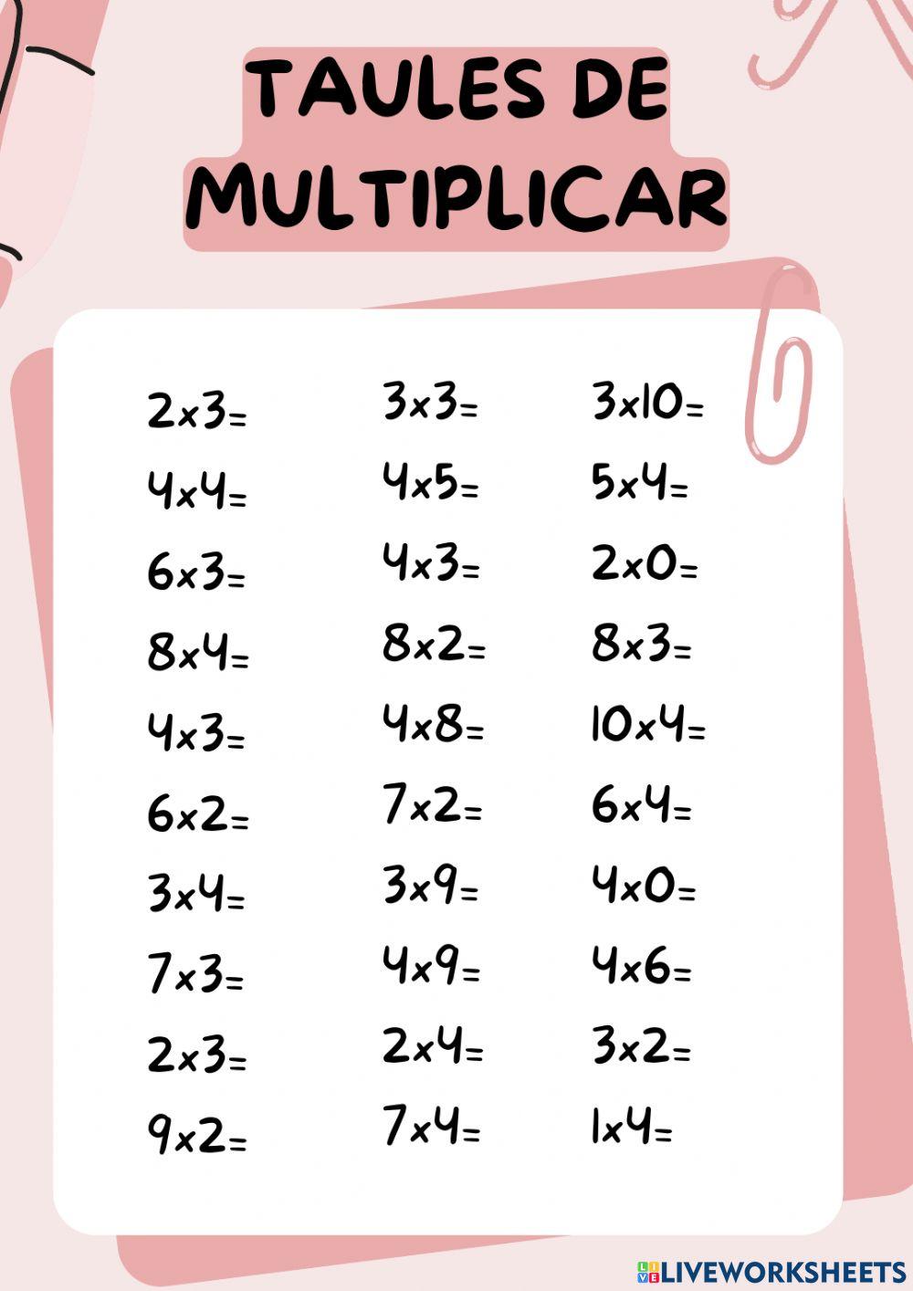 Taules multiplicar 2, 3 i 4