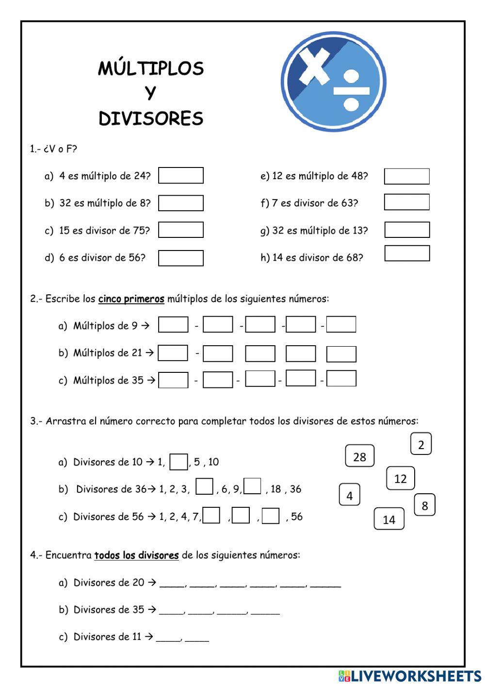 Multiplos y divisores Multiplos y divisores