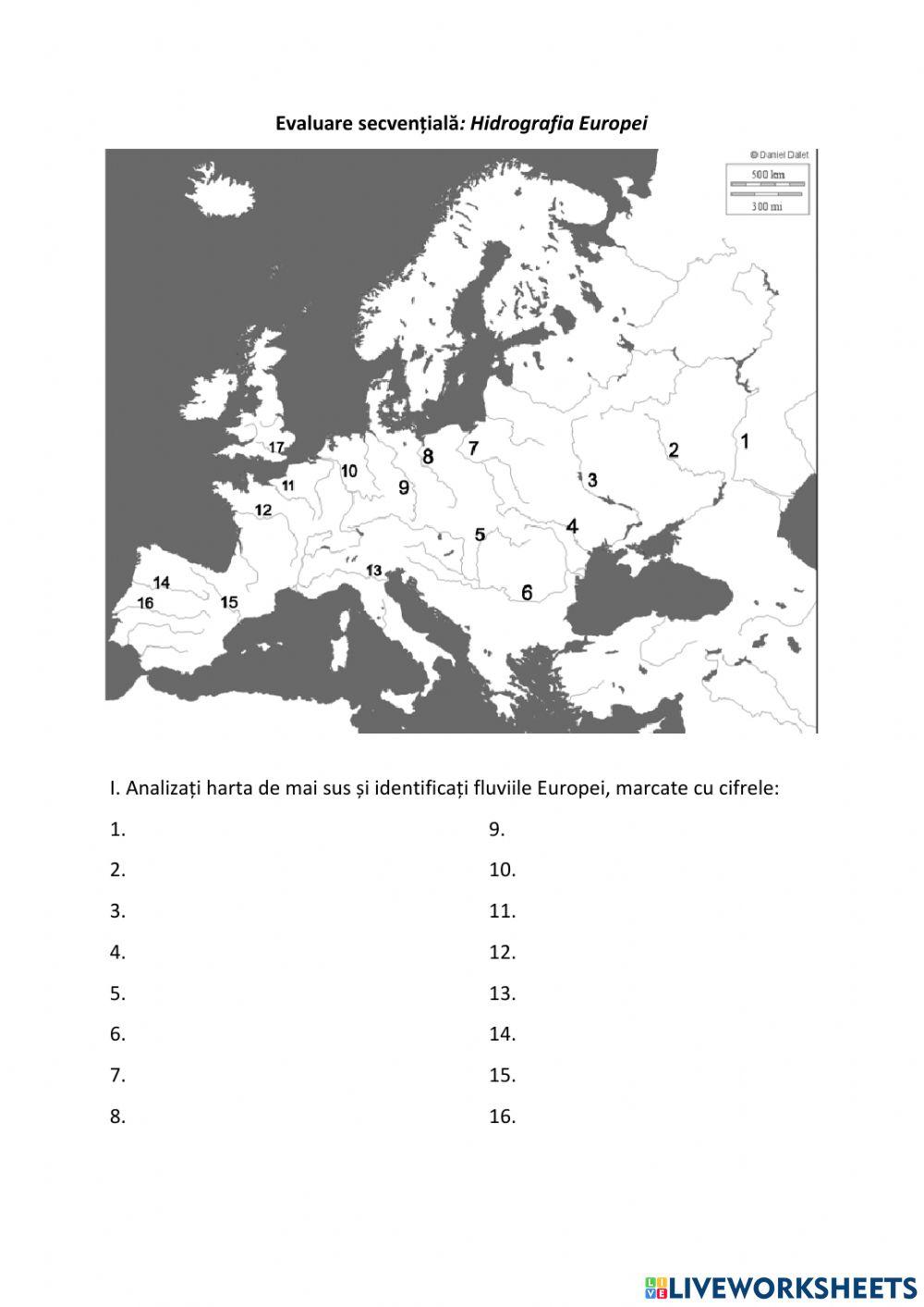 Evaluare secvențială : Hidrografia Europei