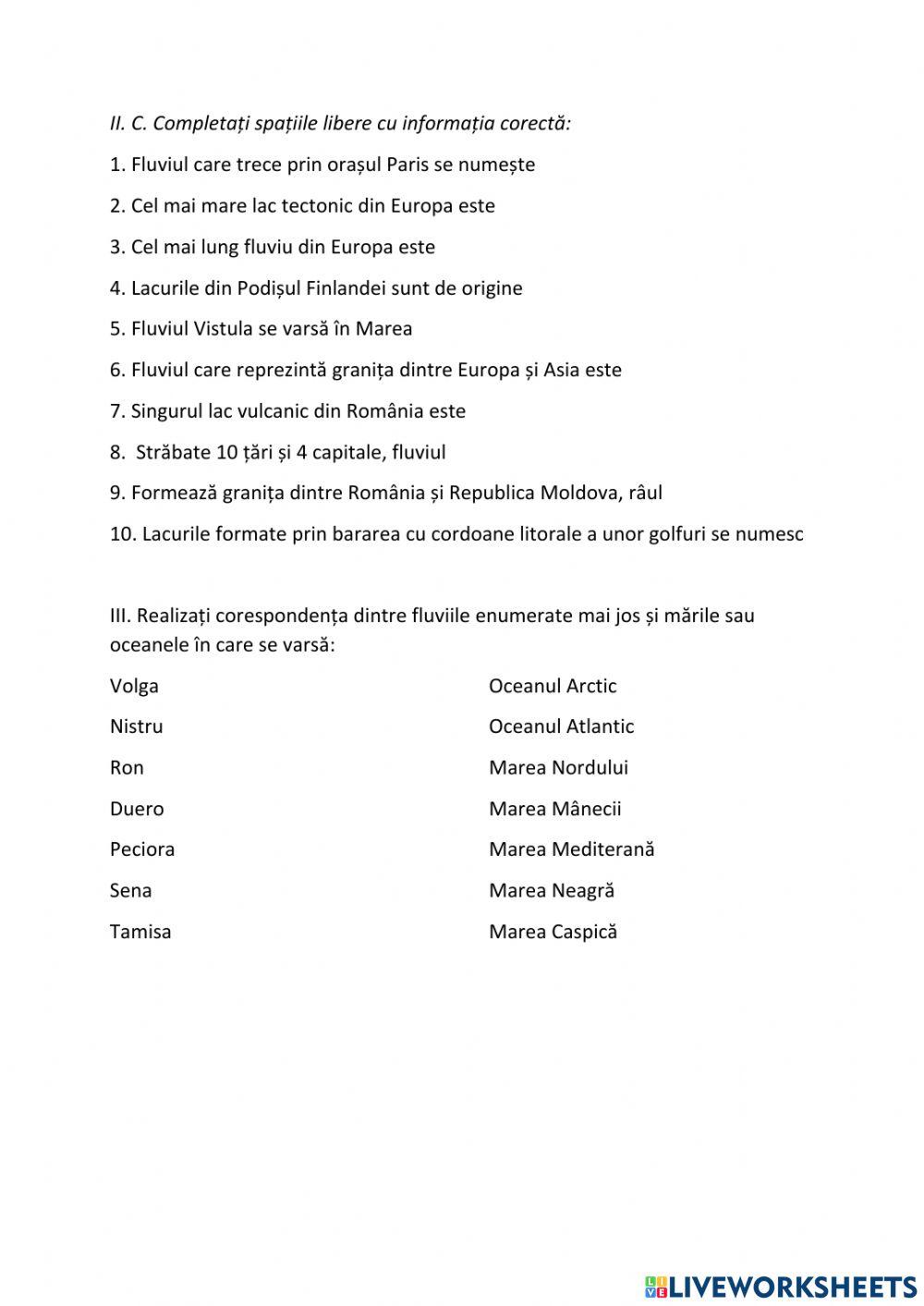 Evaluare secvențială : Hidrografia Europei