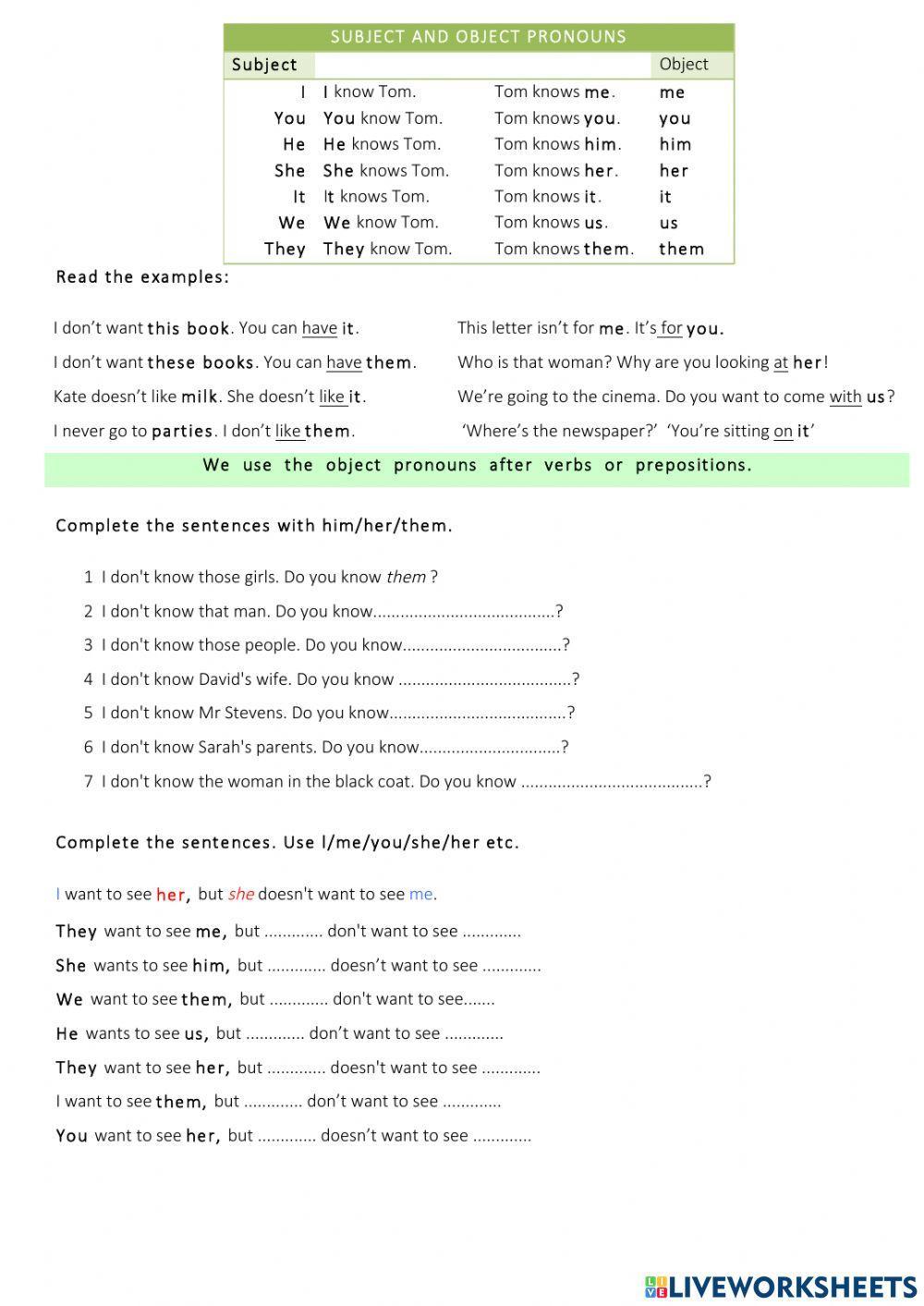 Object pronouns Object pronouns