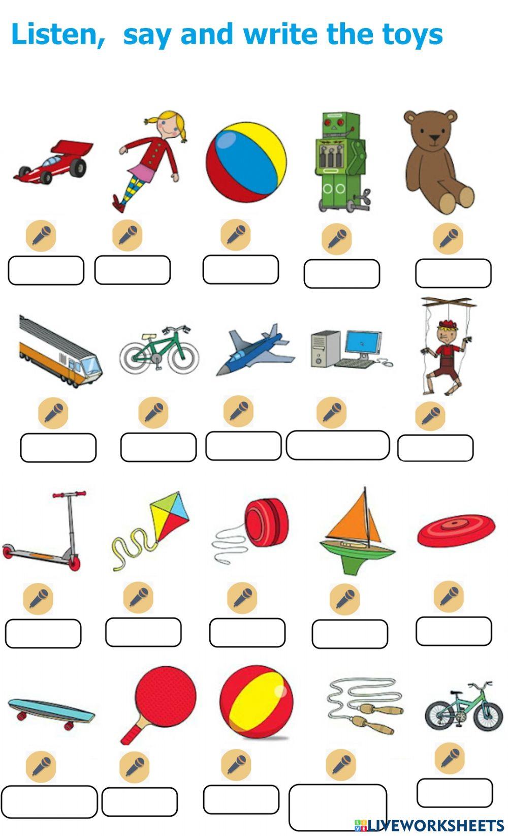 Escucha, repite y escribe los juguetes