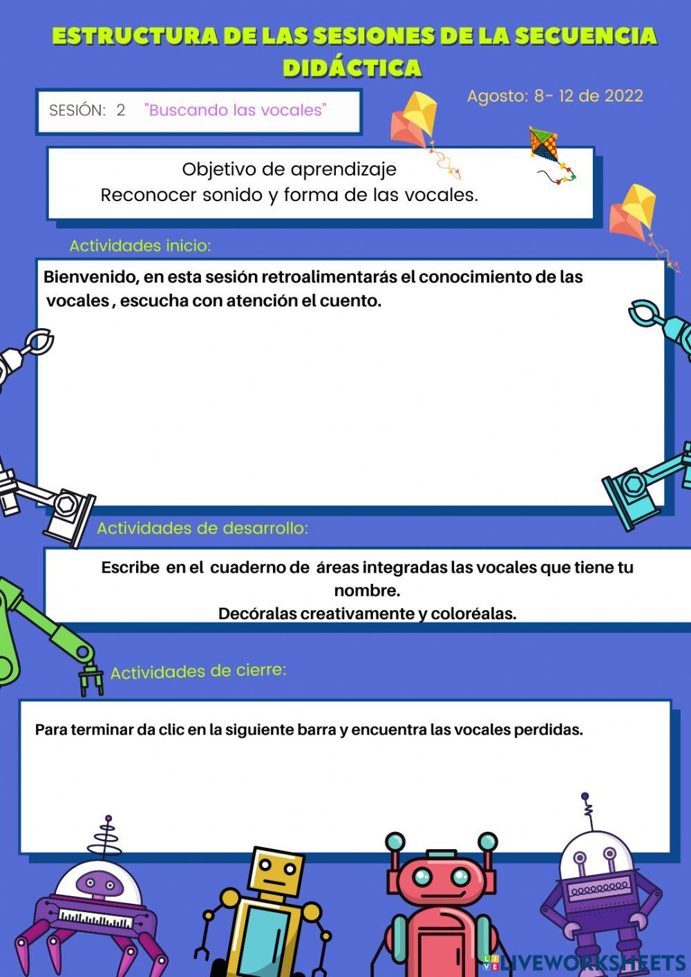 Secuencia didáctica. Sesión 2. Buscando las vocales.