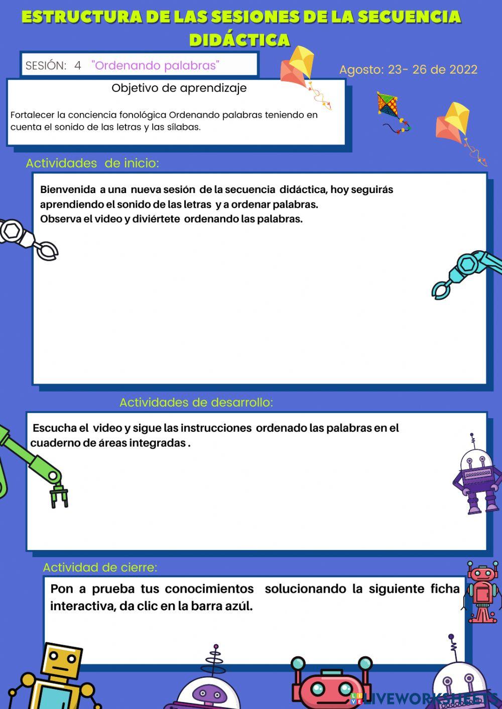 Secuencia didáctica. Sesión 4. Ordenando palabras.