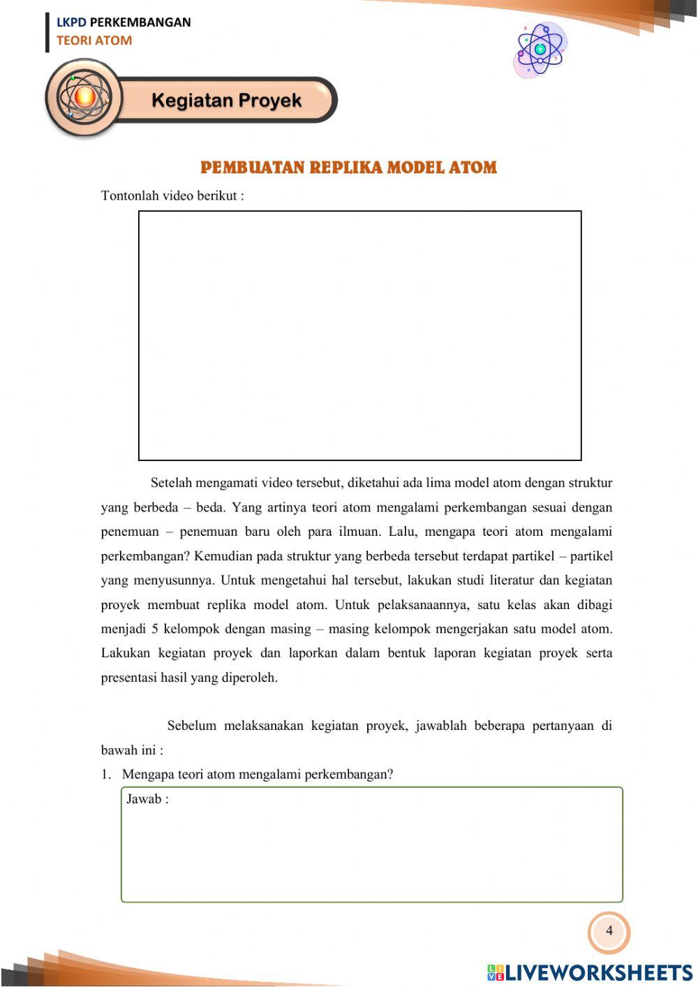 E-LKPD Perkembangan Teori Atom